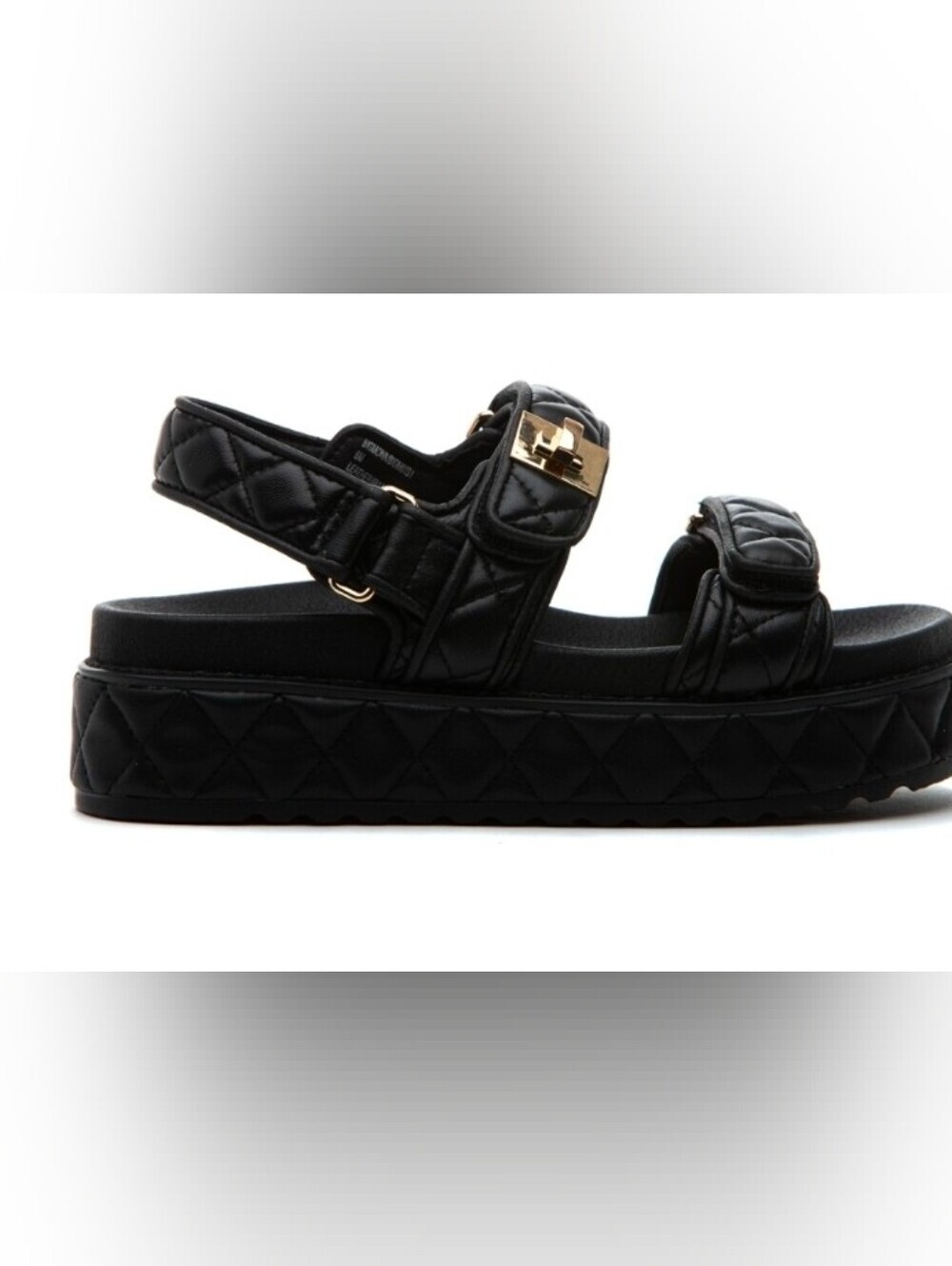 Black Quilted Leather Slingback Flatform Sandals - Picture 3 of 16
